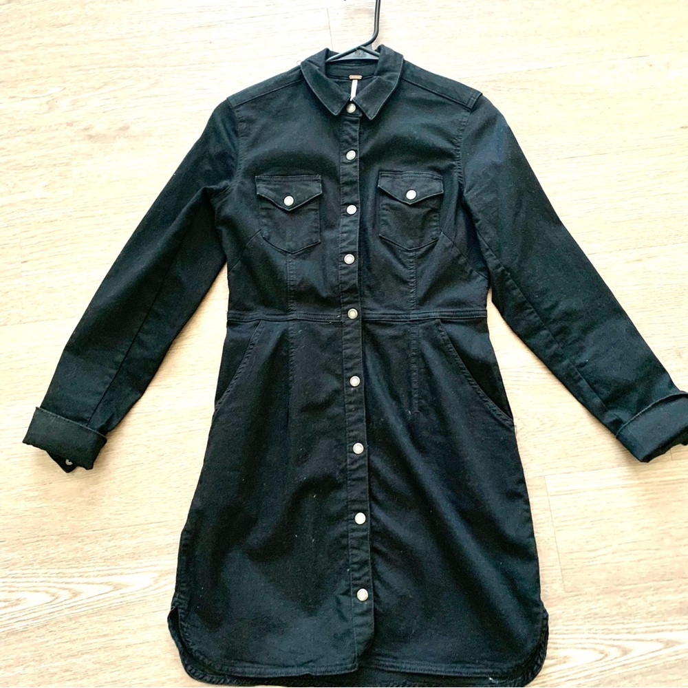 Free People Black Snap Lightweight Denim Minidress